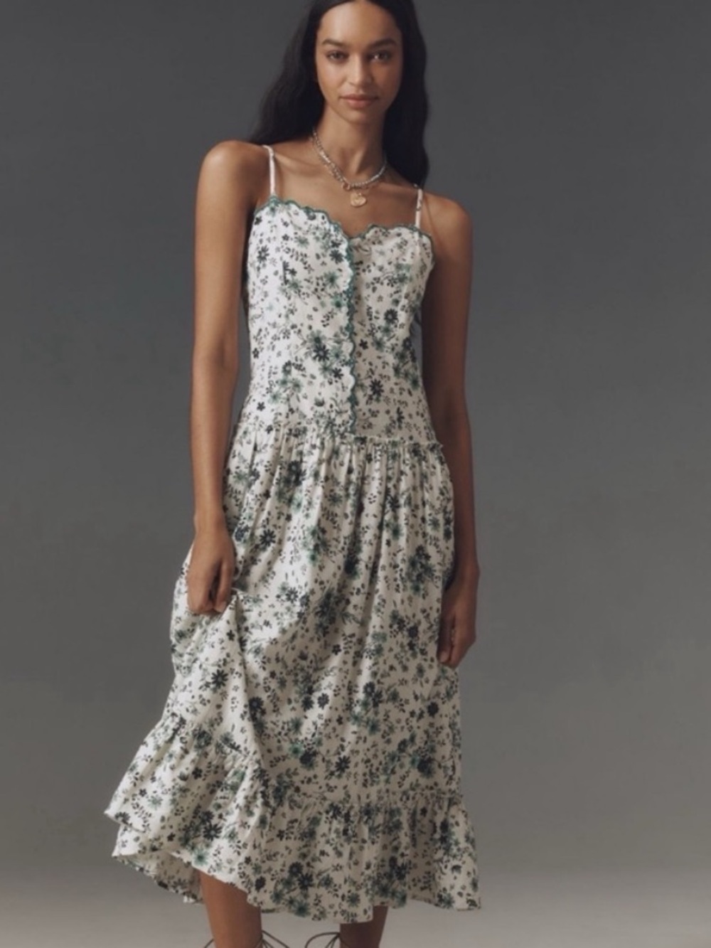 NWT Anthropologie Sleeveless Drop-Waist Floral Midi Dress , S